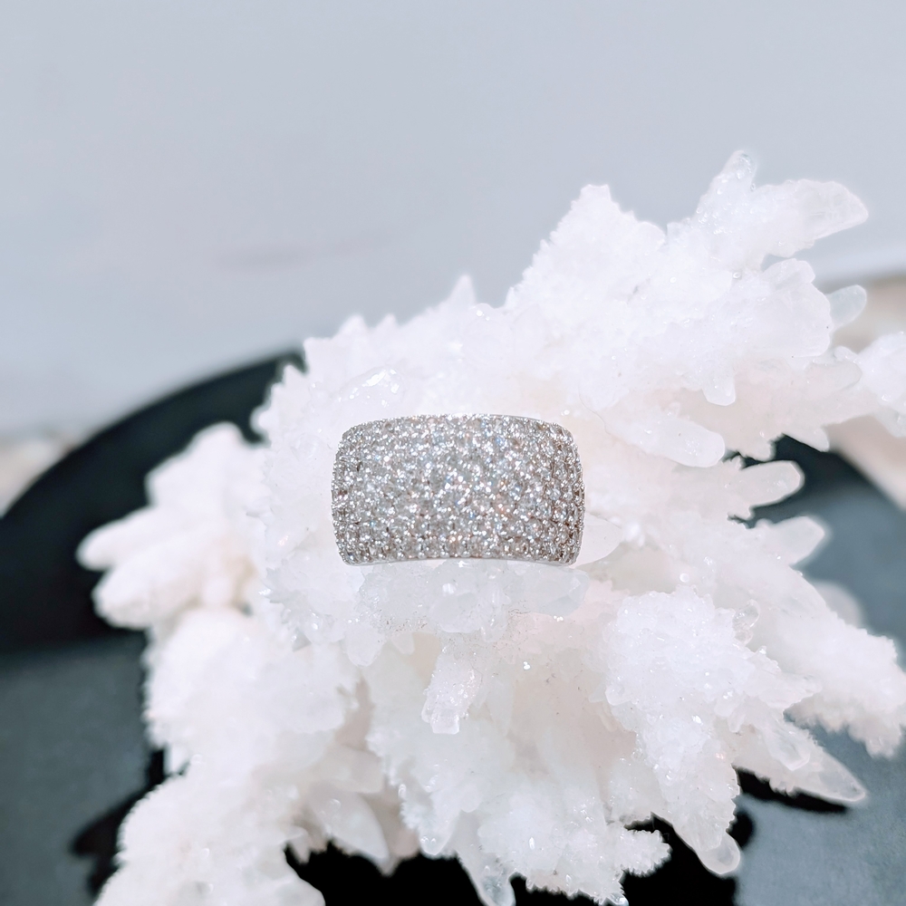 White Zircon Sterling Silver Cluster Wide Band Ring